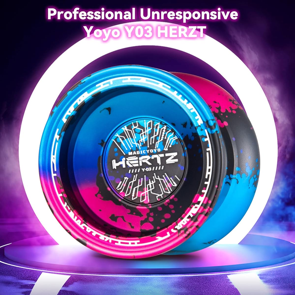 MAGICYOYO Responsive Yoyo Professional Yoyo for Adults Metal Yoyo for Beginners Alloy Yoyo Y03-Hertz 6 Yoyo Strings + Bearing Removal Tool + Bag + Replacement KK Bearings (Black-Blue-Pink)