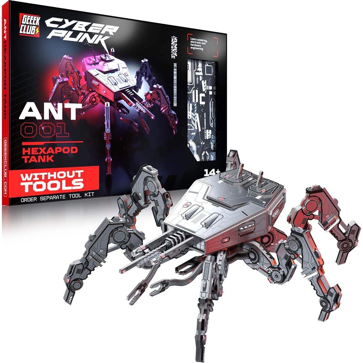 Geeek Club Robot Building Kit ANT001 Hexapod Tank STEM Robot Kit for Kids Educational Science Toys DIY Robotics Set Printed Circuit Board Engineering Toys Build Your Own Robot Kit Gift