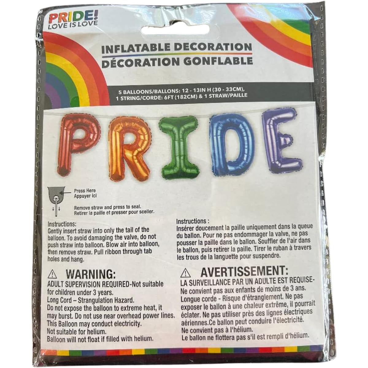 Happy Gay Lesbian LGBTQ+ Pride Month Love is Love Rainbow Pride Balloons Inflatable Decorations with 5 Balloons and 1 String