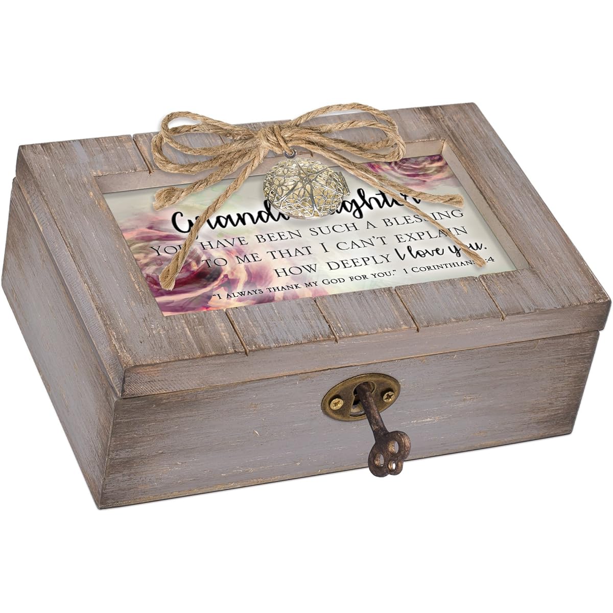 Cottage Garden Granddaughter Blessing To Me Grey Distressed Locket Petite Music Box Plays Amazing Grace