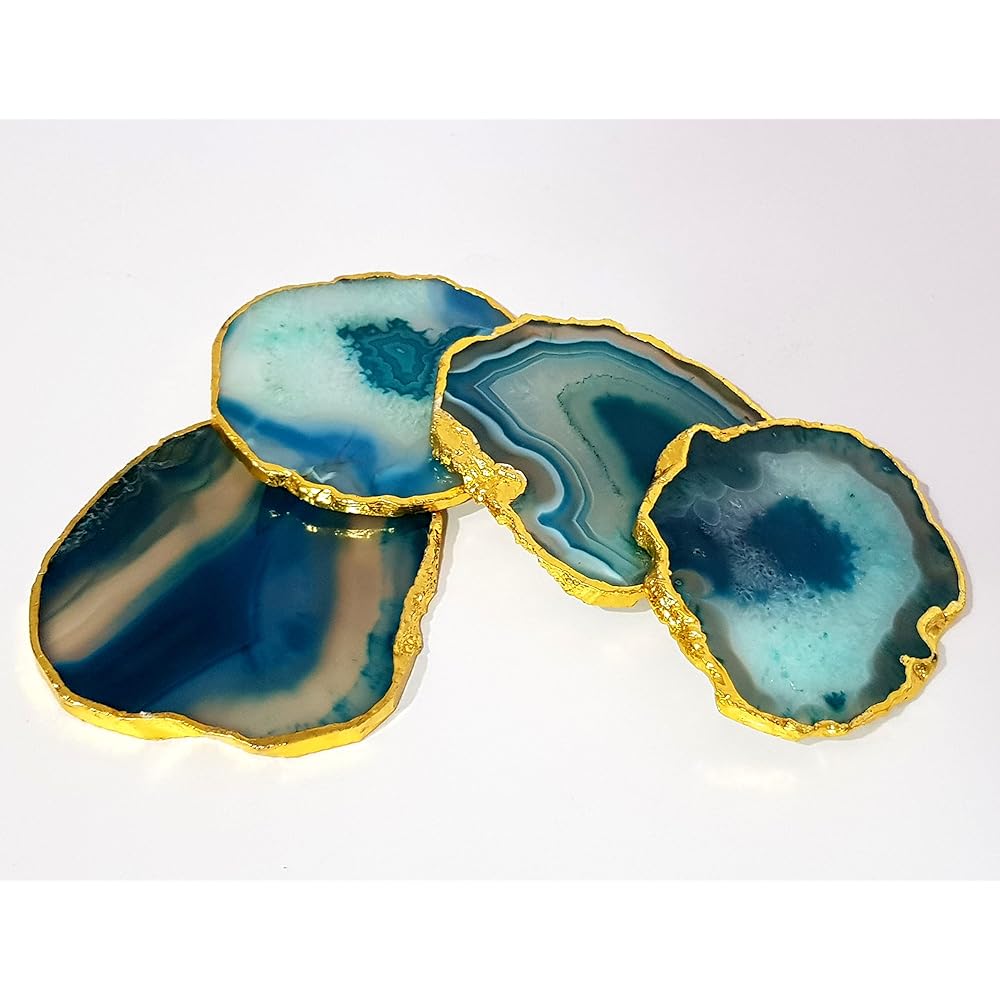 eSplanade Natural Agate Coasters Bar Beer Coffee Tea Coasters - Set of 4 Coasters - Perfect Table Accessories Tableware Green