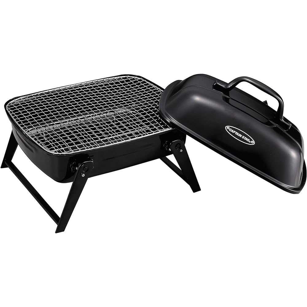 CAPTAIN STAG BBQ Stove Grill Oven Bonfire Stand BBQ Smoke Oven Grill Mini with Lid Black UG-61