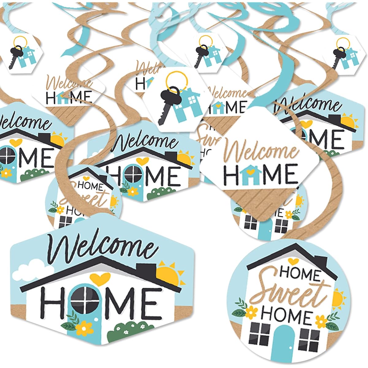 Big Dot of Happiness Welcome Home Housewarming - New Sweet Home Hanging Decorations - Party Decoration Swirls - Set of 40