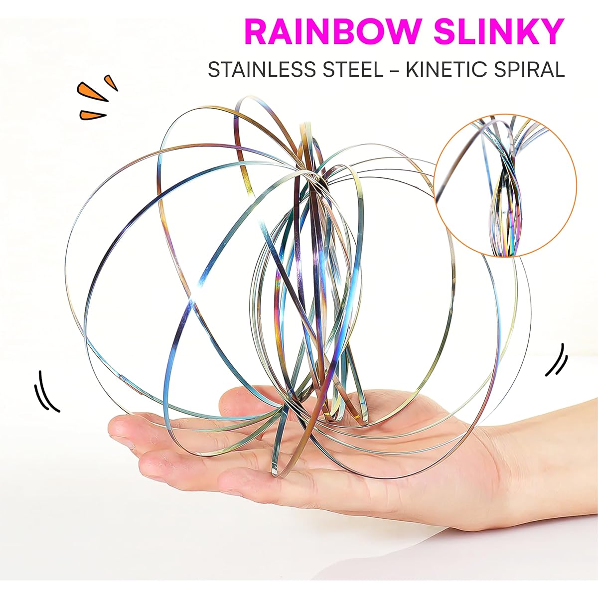 Neliblu Flooring - Stainless Steel Infinity Loop Handling - 5.1" Diameter Original Flowster Ring Kinetic Spiral Loop - Stress Relief & Fun - Colorful Ring Coils for Kids and Adults