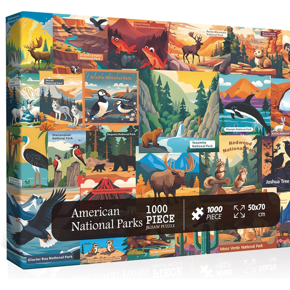 PICKFORU American National Parks Puzzle for Adults 1000 Piece Travel Poster Landscape Puzzle Landscape of Zion Yellowstone Yosemite and Animals Landscape Jigsaw Puzzle for Adults Mountain Landscape