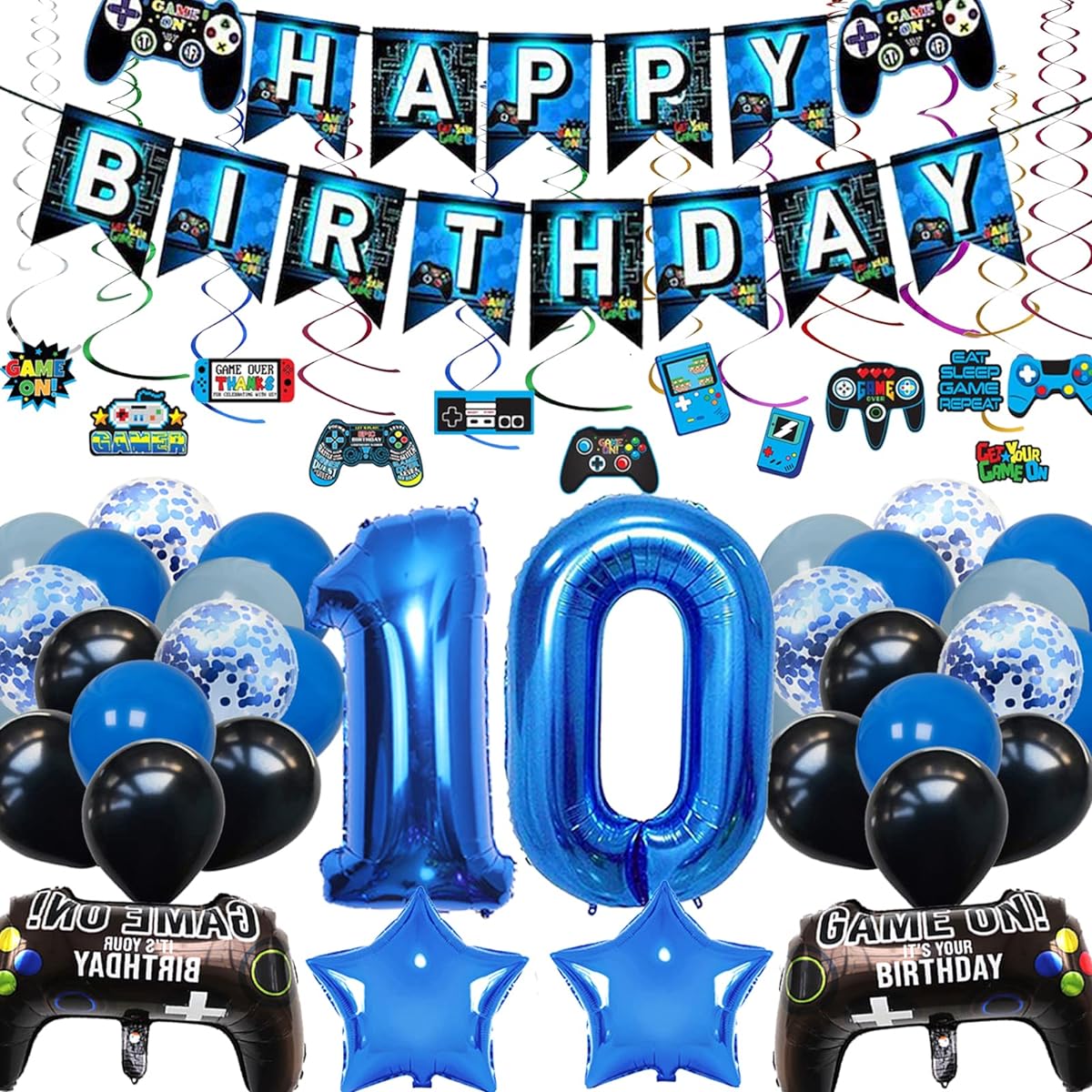 Vlipoeasn Video Game 10th Birthday Decorations for Boys Official Teenager Birthday Decorations 10th Birthday Video Game Party Supplies Blue Gamer Boys 10th Birthday Party Decorations