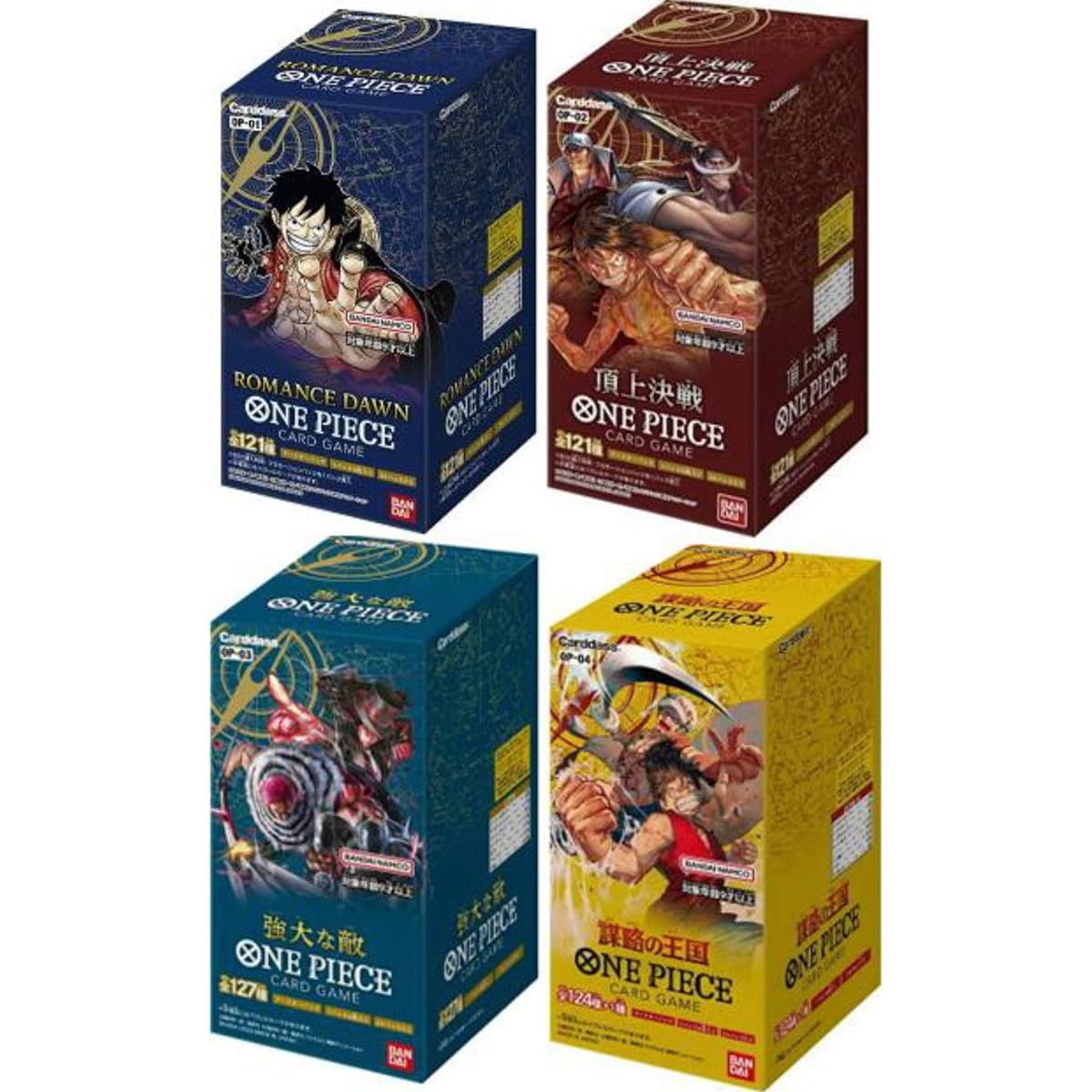 [Unopened BOX with official tape] ONE PIECE Card Game Romance Dawn [OP-01] / Summit Battle [OP-02] / Mighty Enemy [OP-03] / Kingdom of Plot [OP-04] BOX 4 types set One Piece Card game