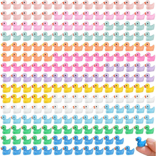 220pcs Mini Resin Duck Birthday Party Miniature Figures Landscape Aquarium DIY Birthday Party Decoration Bonsai Interior Decoration Christmas Fairy Garden Hide and Seek (Miniature, 11 Colors)