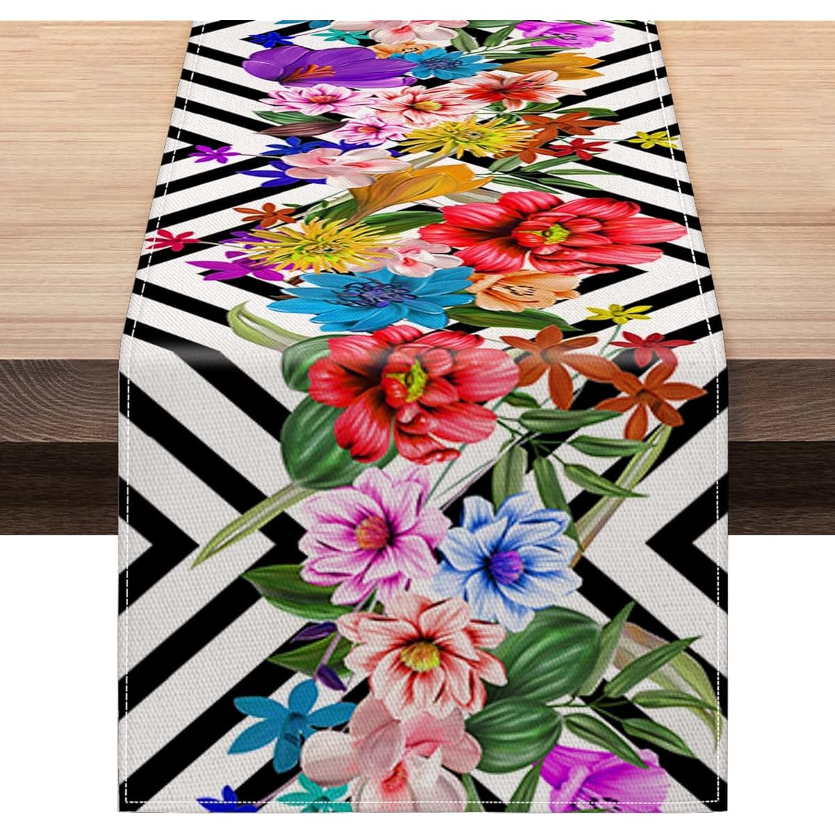 Burlap Table Runner 72" Long Buffalo Check Floral Pattern Seasonal Anniversary Holiday Kitchen Dining Table Decor Indoor/Outdoor/Home Party Decor