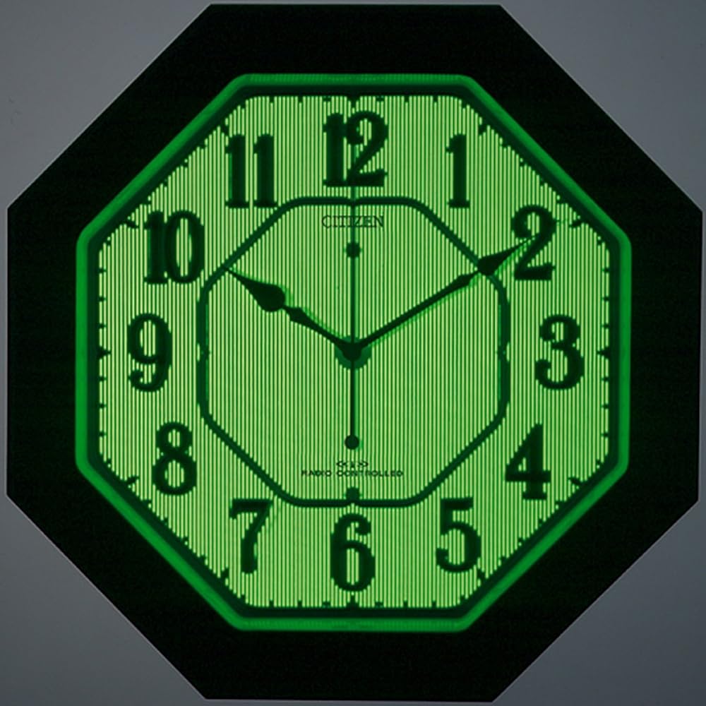 RHYTHM Citizen Wall Clock Radio Clock Analog High Brightness Full Luminous Octagonal Wood Brown CITIZEN Nemrina Look 4MY645-006