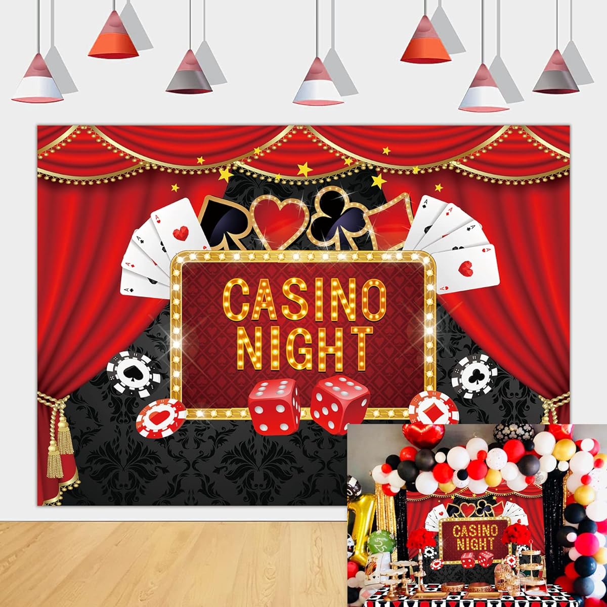 Casino Night Theme Backdrop Poker Las Vegas Game Night Photography Backdrop Casino Birthday Party Supplies (7x5ft)