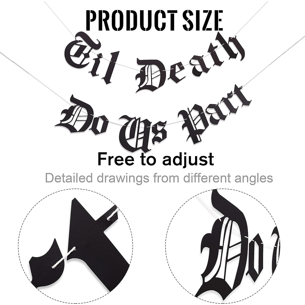 Gothic Lettering Til Death Do Us Part Banner - Old English Birthday Banner - Wedding Anniversary Valentine Banner (Black DO US PART)