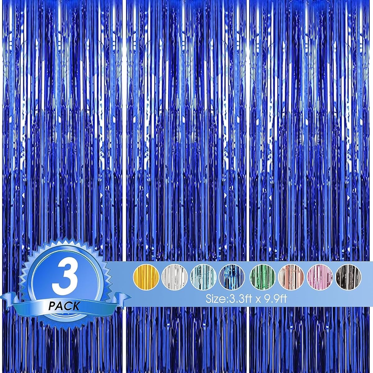 Birthday Party Decorations 3.3 x 10ft Blue Foil Fringe Curtain Party Supplies Party Tinsel Curtain Backdrop Glitter Streamer Backdrop Birthday/Photo Booth Backdrop/Party Decoration