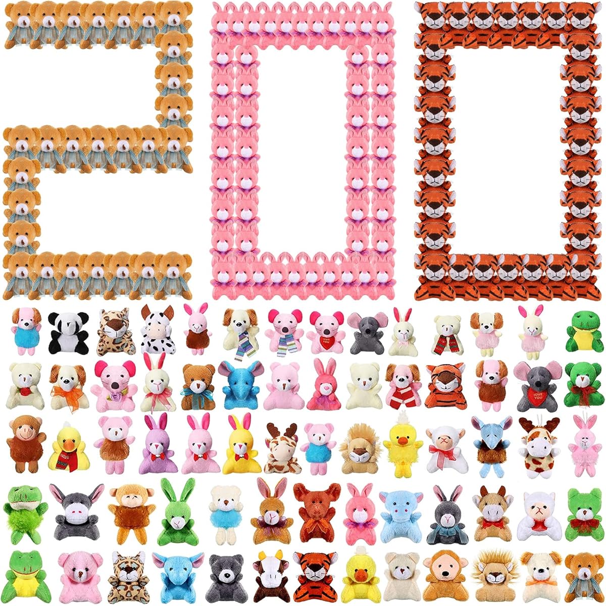 200 Mini Plush Toys Bulk Valentine Jungle Animal Stuffed Animals Keychain Safari Animals Toys Tiny Toys for Boys Girls Theme Party Birthday Gifts Goodie Bag Fillers Class Prizes
