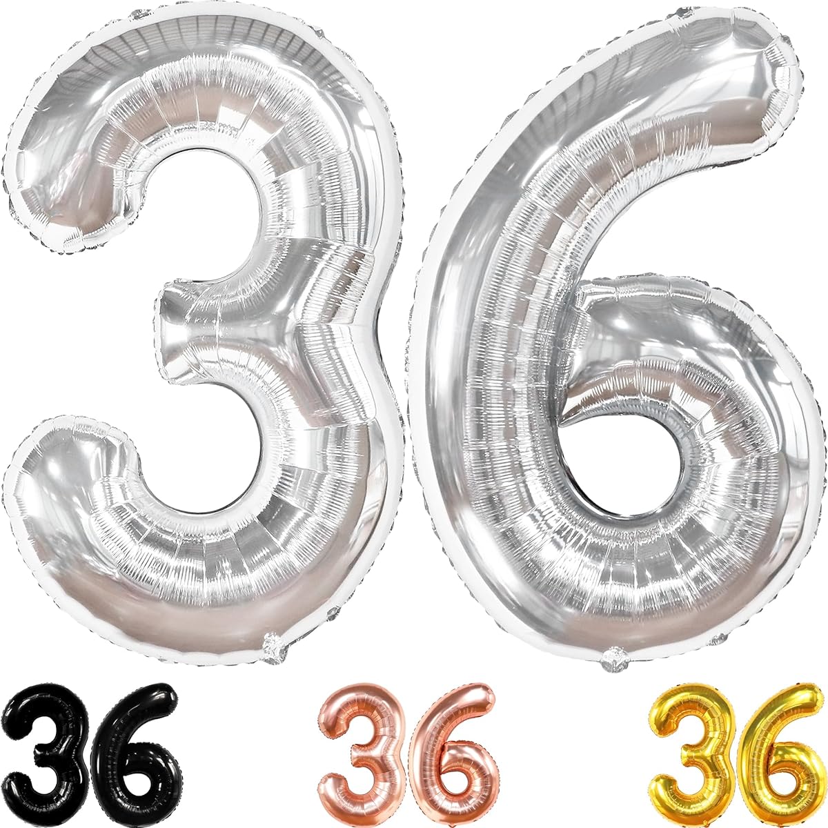silver number 36 foil balloon