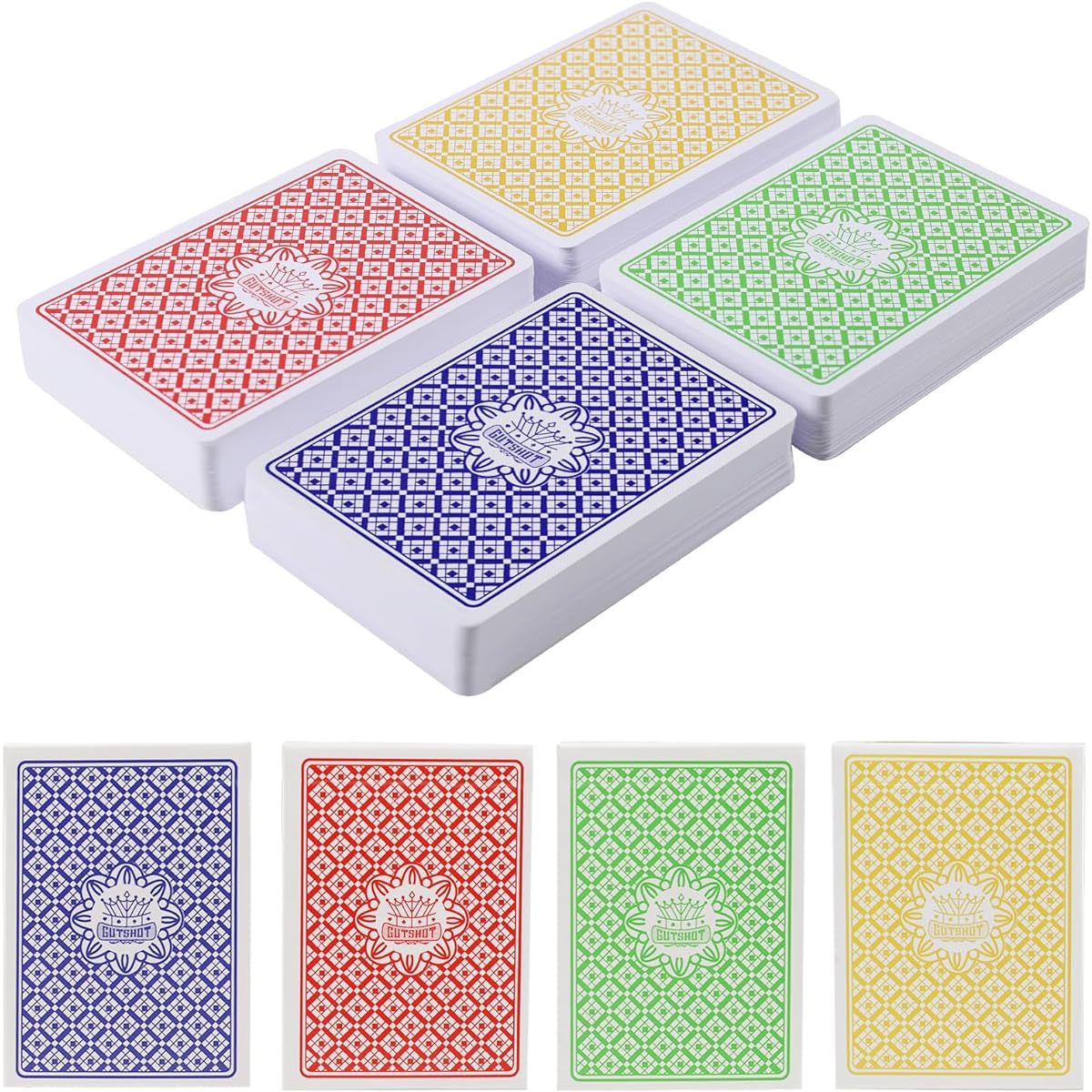 GUTSHOT Playing Cards Waterproof Deck Spill-Proof Design Perfect for Party Games and Magic Set of 8 (Blue, Red, Yellow, Green)
