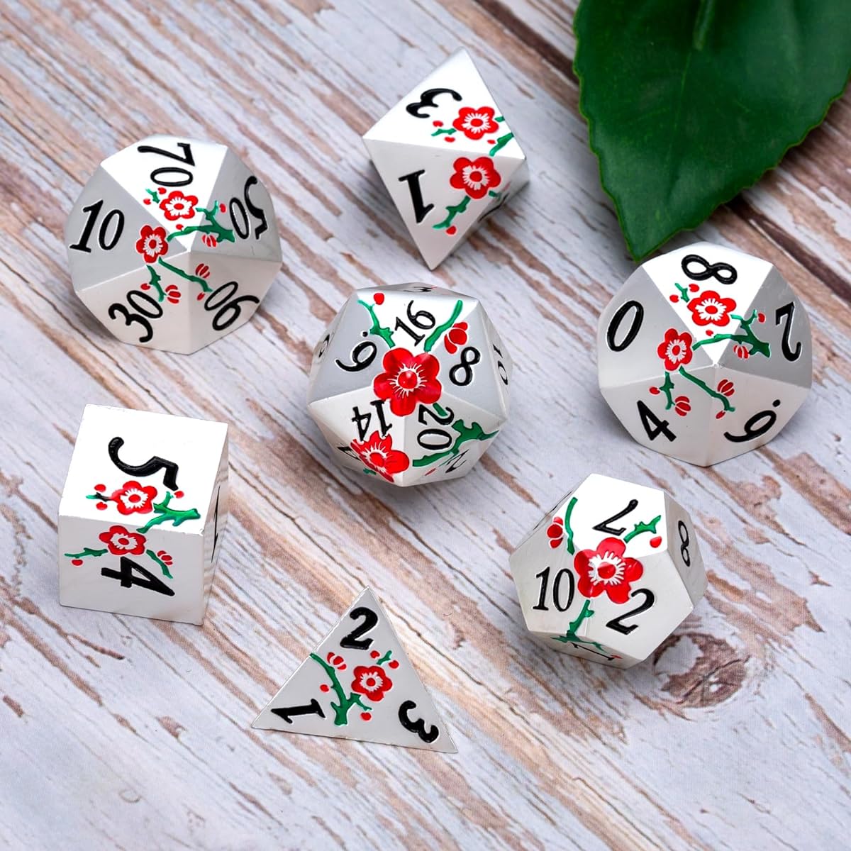 DND Dice Set Dungeons and Dragons Dice d20 Metallic Striped Dice with Gift Case Polyhedral Dice Set Tabletop Games D&D Dice MTG Pathfinder Role Playing Game (Silver Red-Green)