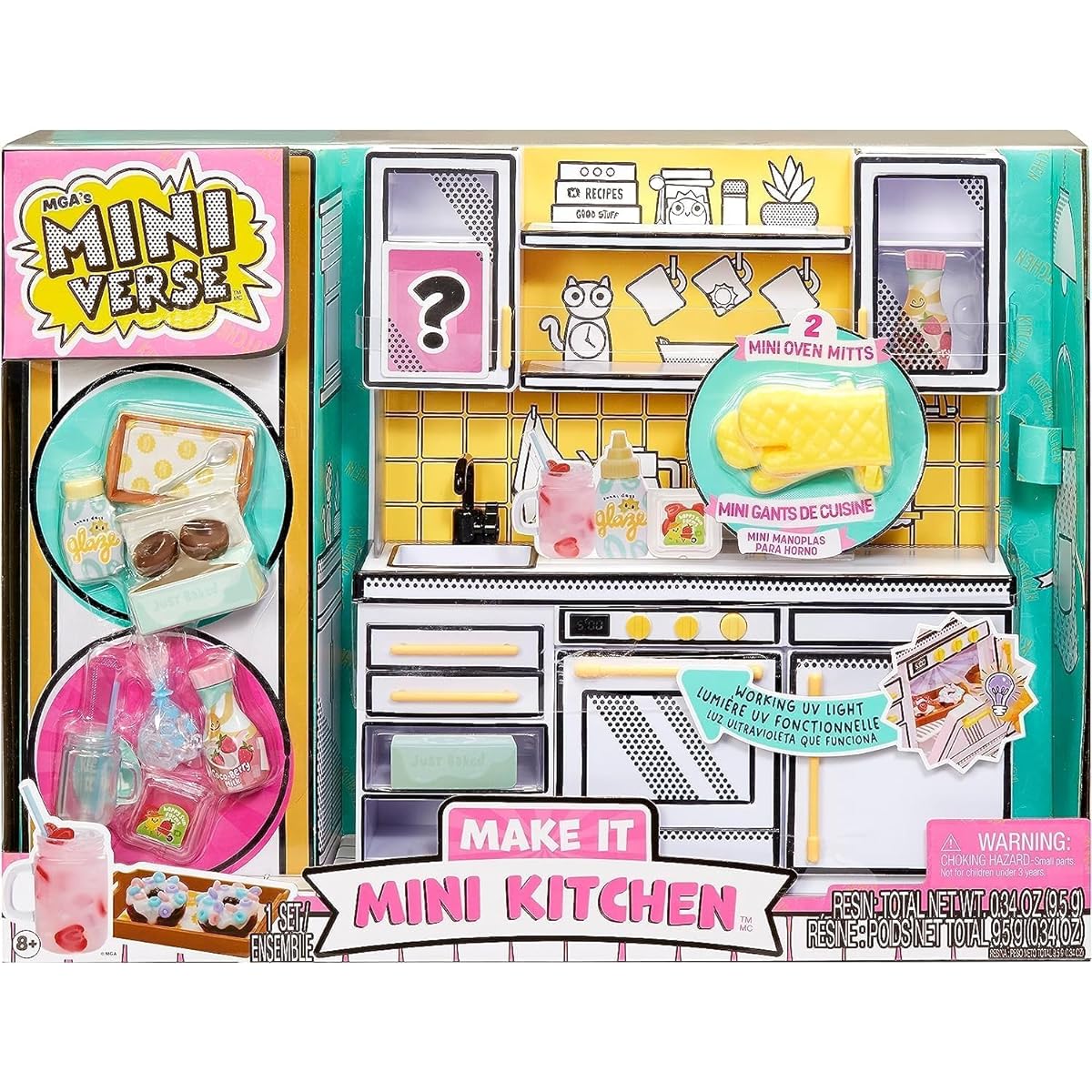 Make It Mini Kitchen, Kitchen Playset, w/UV Light, Collectibles, DIY, Resin Play, Exclusive, Mystery Recipe, Mini Oven Mitts, NOT Edible, 8+
