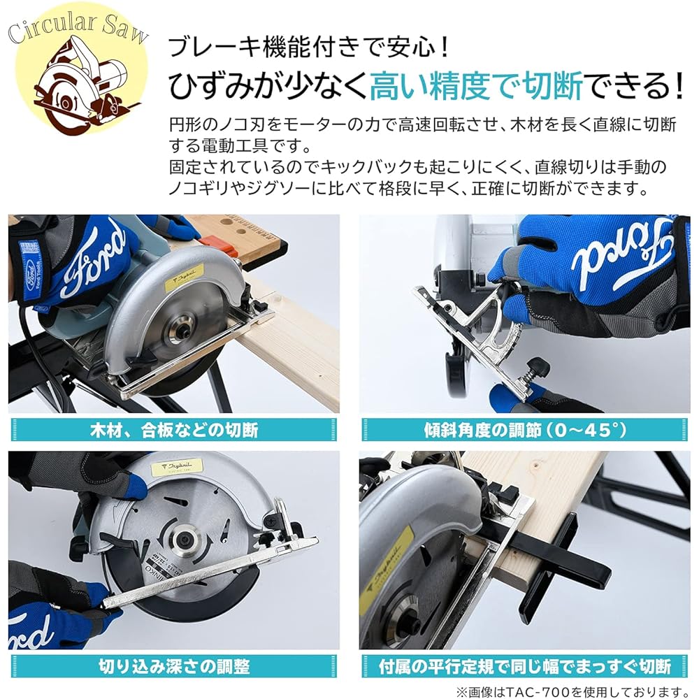 [Yamazen] Electric Circular Saw Blade Diameter 147mm Inner Diameter 20mm Rotation Speed 4,600min-1 (Tipped Saw/Parallel Ruler/Hex Wrench Included) Circular Saw TRYBUIL Series Vintage Blue TAC-700A