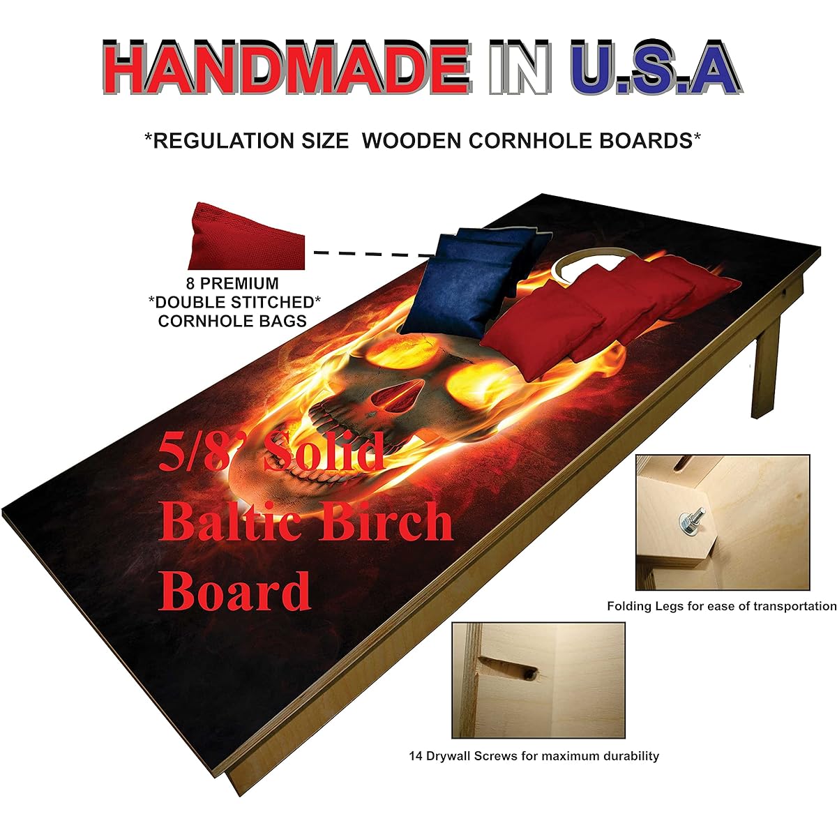Flaming Skull Cornhole Beanbag Toss Game Game Board Harley W Bag Biker Set 778