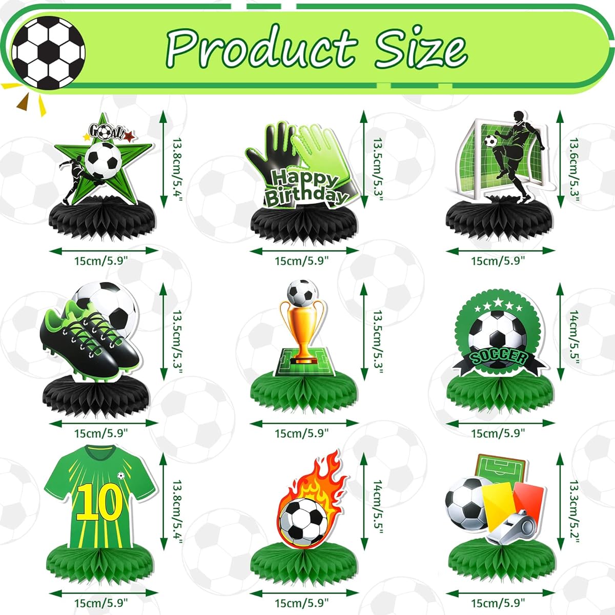 HOWAF Soccer Honeycomb Centerpieces 9 Pieces Soccer Theme Happy Birthday Party Table Centerpieces Decor Soccer Ball Table Decor Soccer Party Centerpieces Boys Kids Birthday Decor Supplies