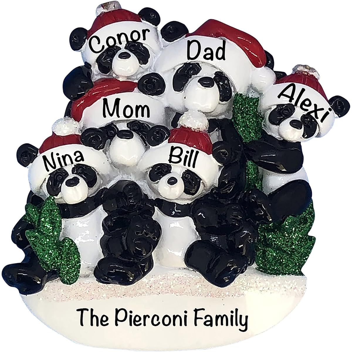 Polyresin Panda Family Ornaments – Unique Family Christmas Ornaments 2021 – Great Gifts for Mom, Dad, Grandpa – Durable Family Decorations (6 Families)