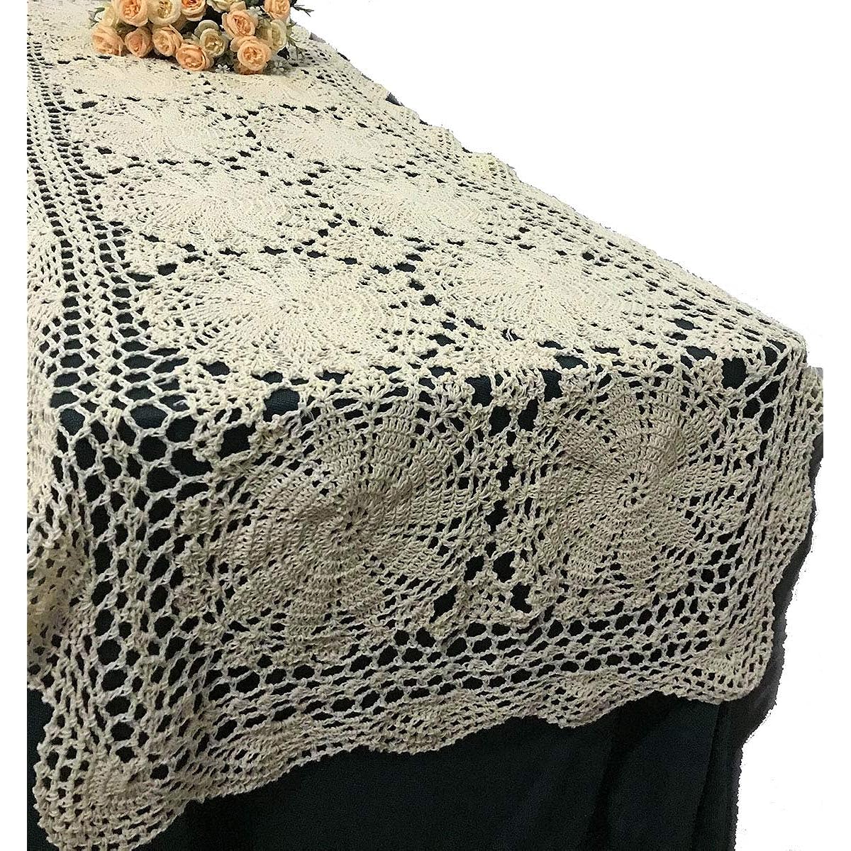 Janef Beige Handmade Crochet Cotton Table Runner Lace Doily Rectangle Dresser Scarf 20 x 51 inches