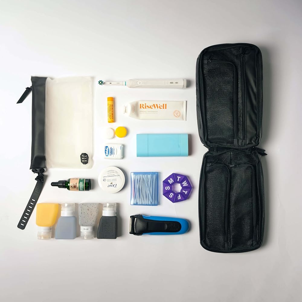 GRAVEL Travel Pouch SLIM (1.5L Compact) Black Color For 1-2 night trips/business trips/outdoors With waterproof pocket and hidden pocket Hygienic storage of bath goods Made of highly durable materials