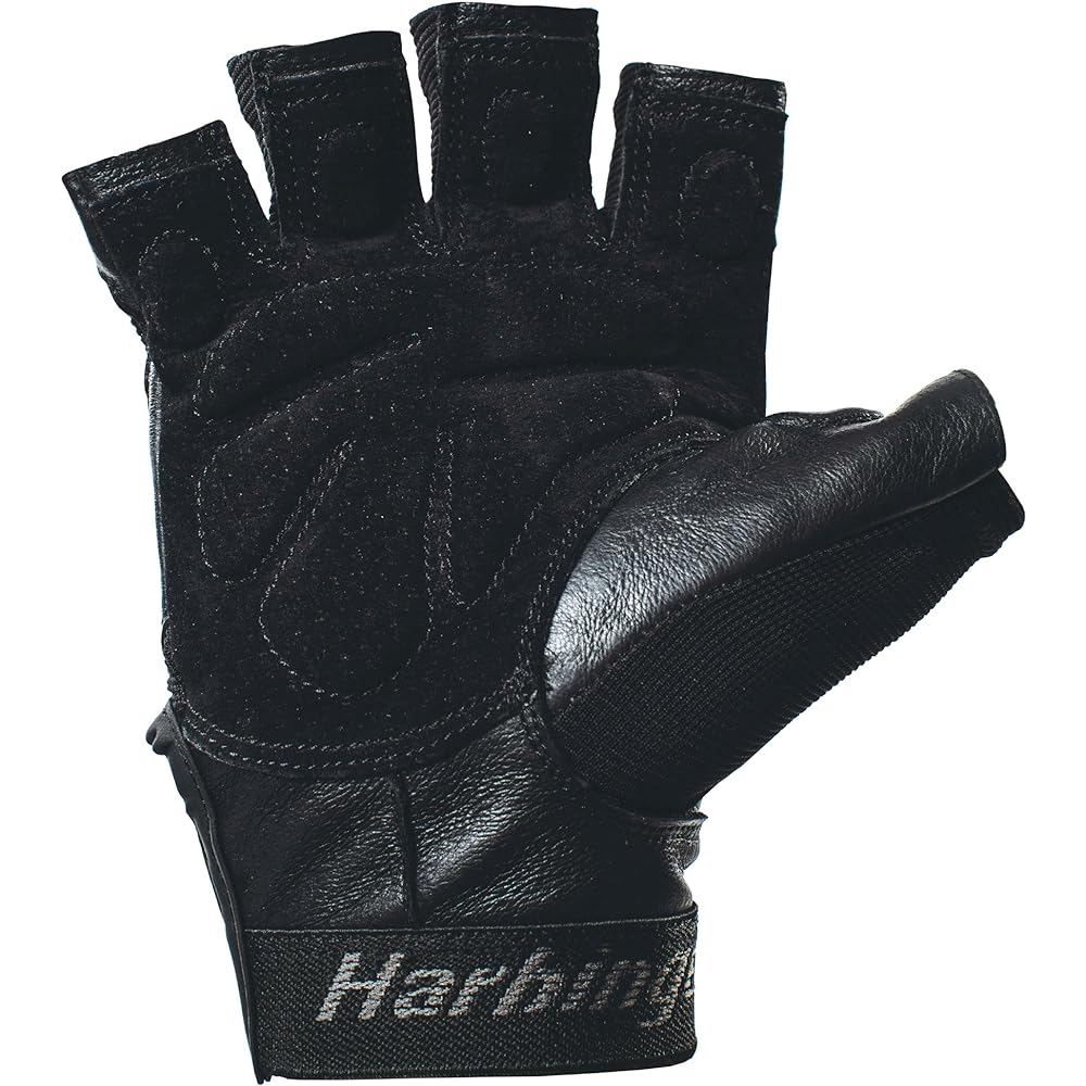(Harbinger) Harbinger Training Grip Non-Wrist Wrap Weightlifting Gloves Leather Palm with TechGel Pad 1 Pair L