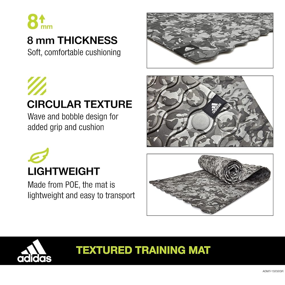 adidas Yoga Mat/Stretch Mat/Training Mat 8mm Dark Gray Camo Thick Carry Strap ADMT-12232GR