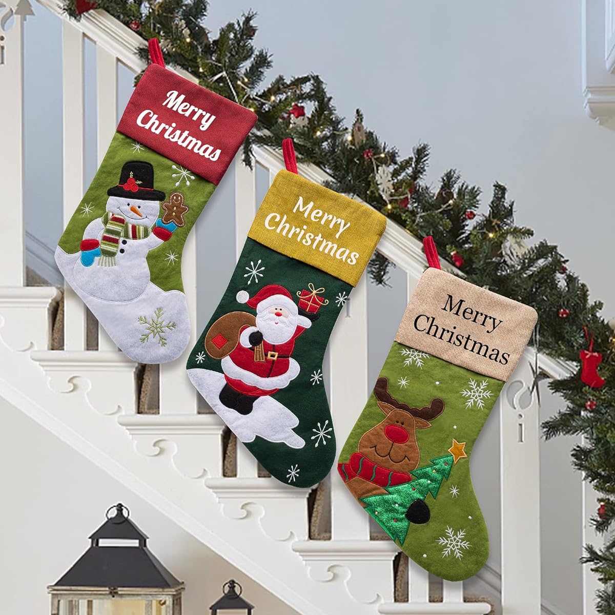 Qingxily 3 Piece Christmas Stocking Set 1 2 3 4 5 6 7 Pack Custom Christmas Stockings with Name Customized Christmas Stockings for Santa Gifts Friends Kids Aldert Family Decoration