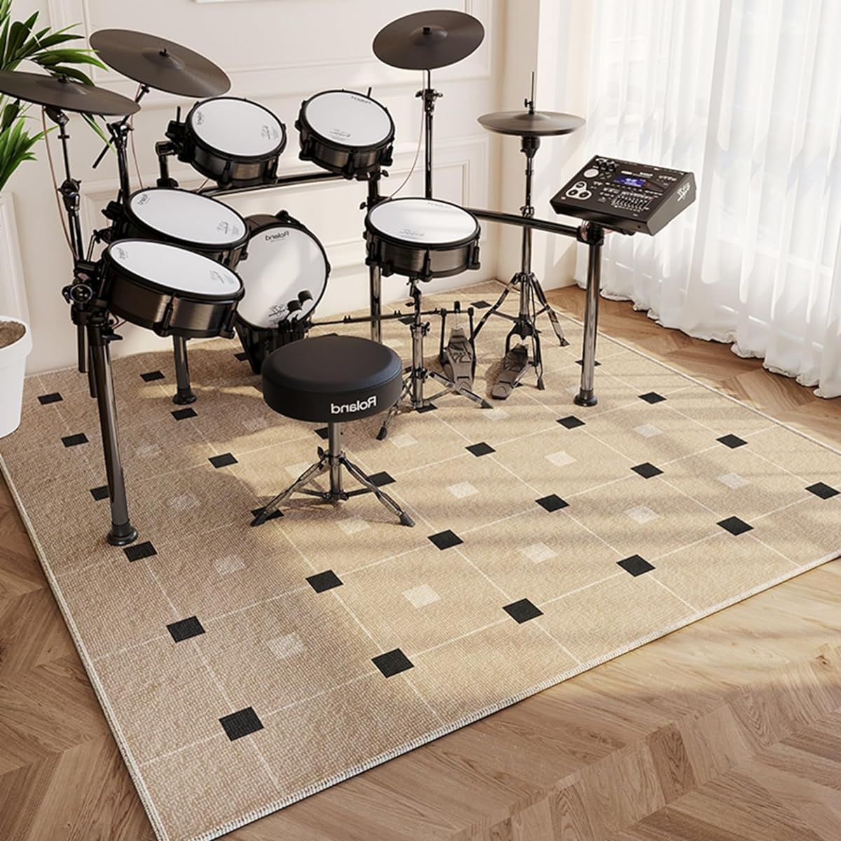 ed pattern, electronic piano, upright piano, rug, 0.3 inches (8 mm), large, rectangular, sofa seat mat, soundproof carpet, square, entrance mat, soft, easy to clean, scratch prevention, soundproofing, Nordic style, drum, 75.4 x 75.4 inches (180 x 180 cm)