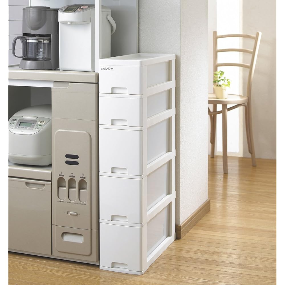 Sanko Plastic Gap Storage Box Vantes Rim 5 Tiers Width 18.2 x Depth 45 x Height 85.5cm White