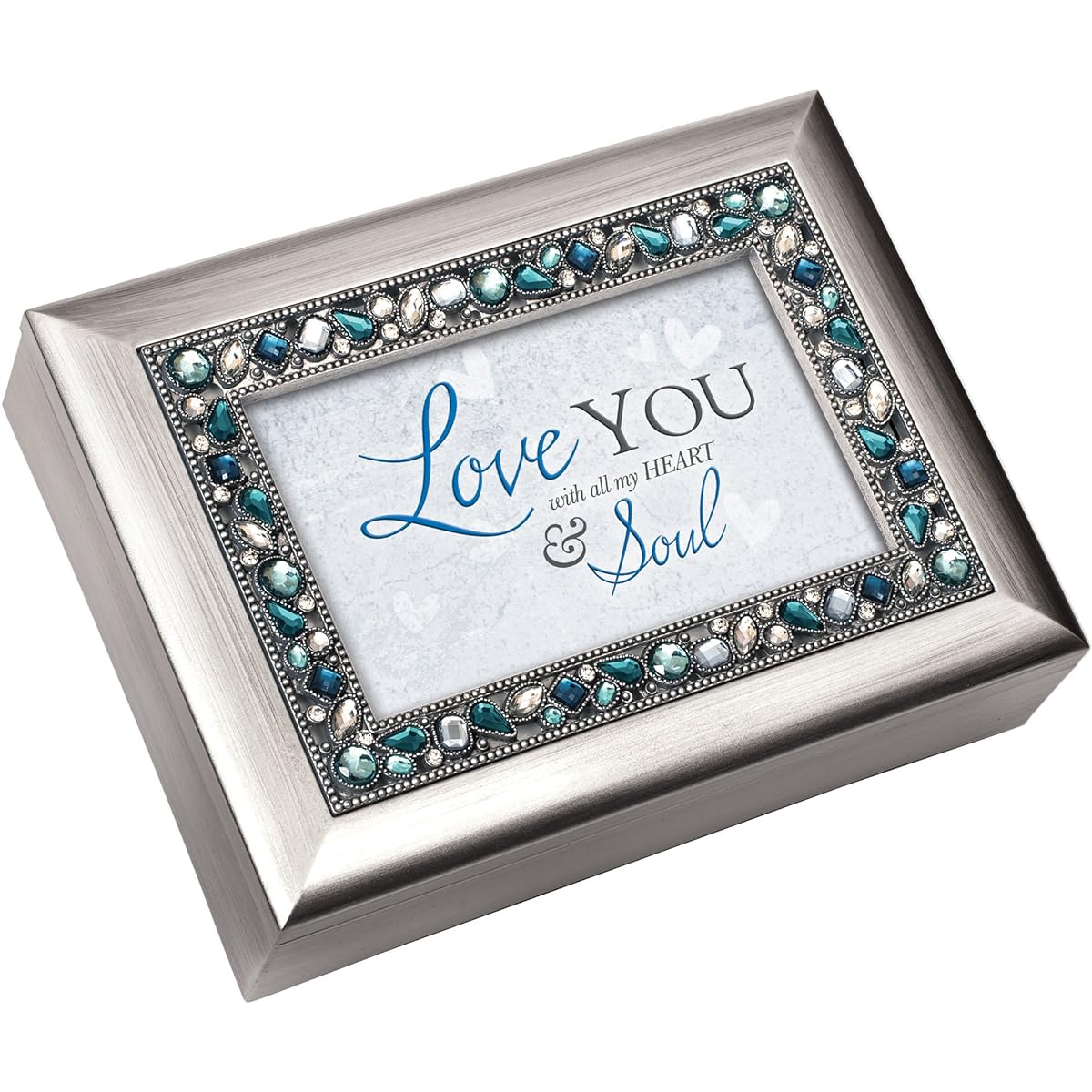 Cottage Garden I Love You Moon & Back Brushed Silver Finish Jeweled Lid Jewelry Music Box The Wind Beneath My Wings