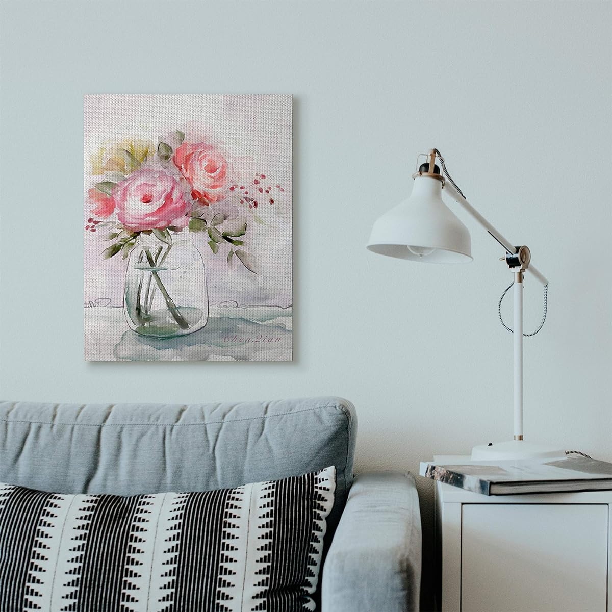 Stupell Industries Flower Jar Pink Green Watercolor Canvas Wall Art 24x30 fap-186_cn_24x30