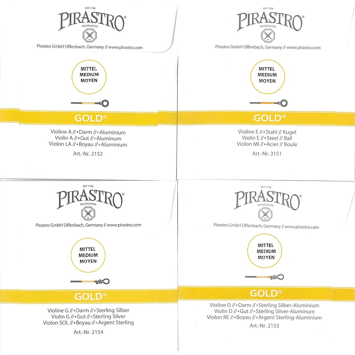 PIRASTROGold Gold Violin Strings EADG Set E-String Ball