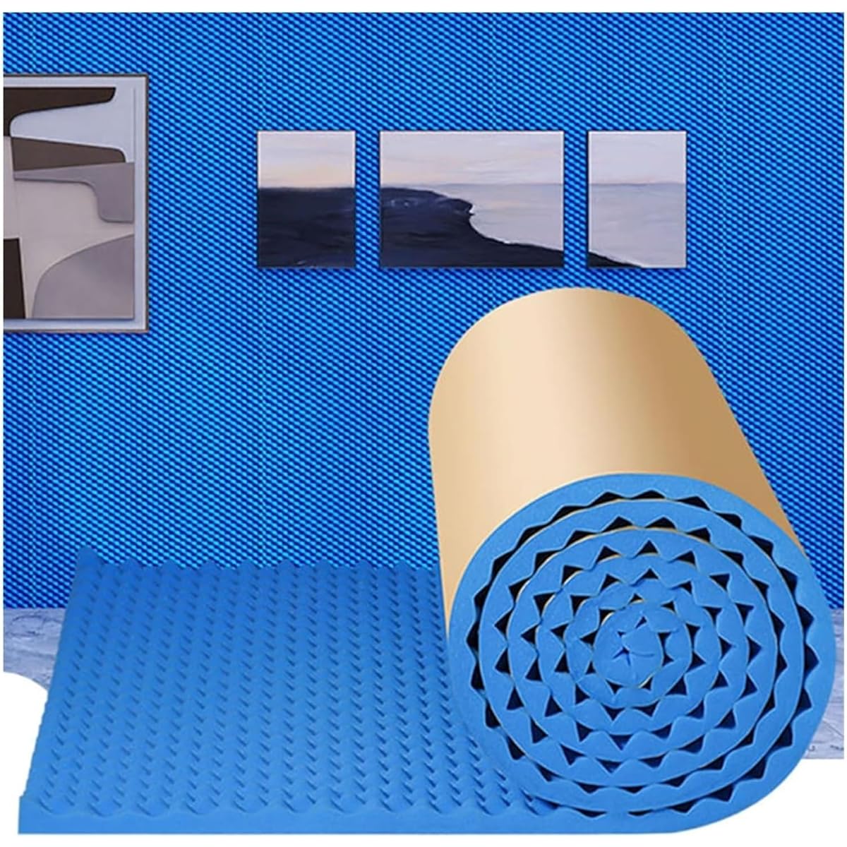 Soundproofing foam soundproof board Soundproofing foam, 3cm thick studio acoustic acoustic fireproof soundproof panel, self-adhesive egg crate soundproof mat (Color: Blue, Size: 10m)