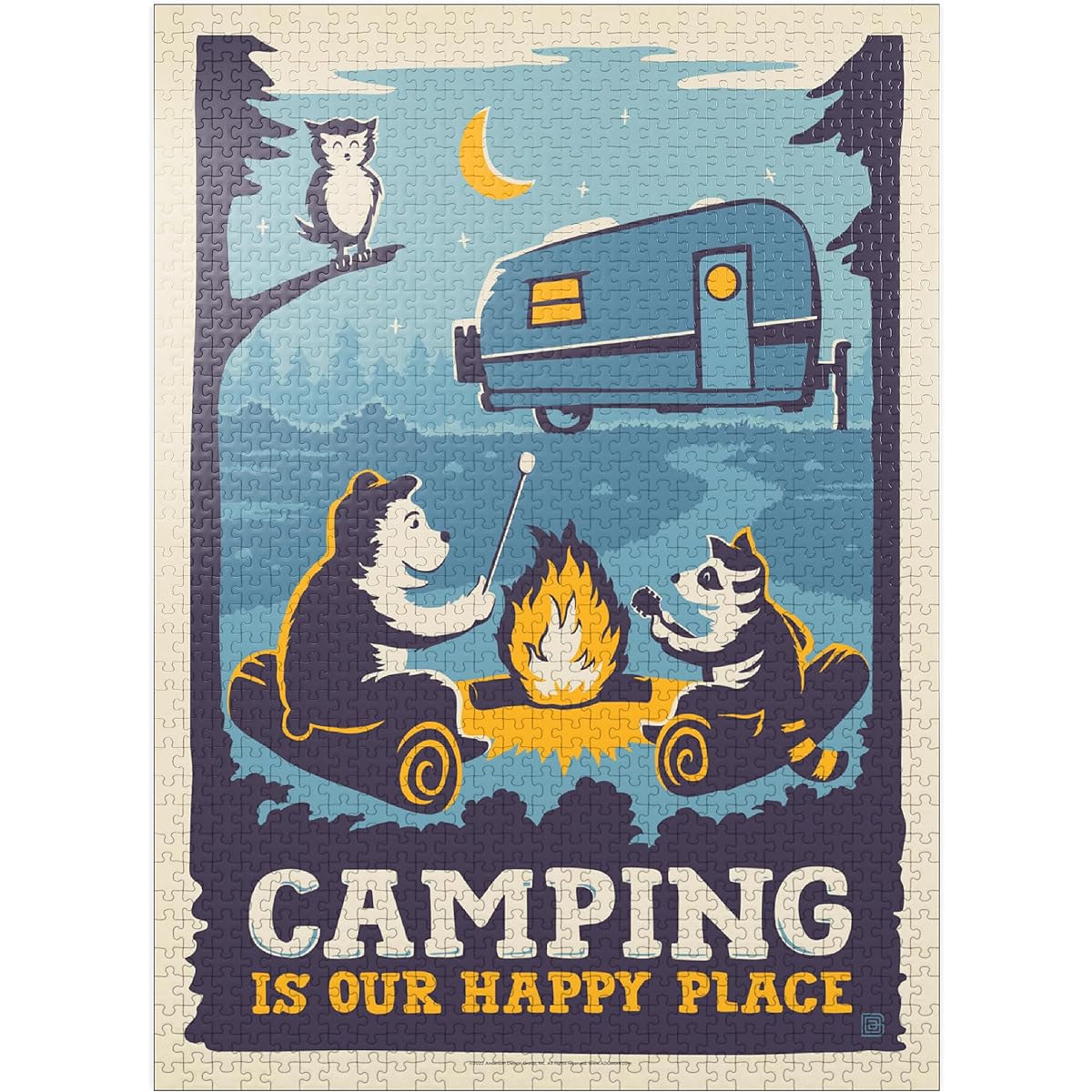 Camping is Our Happy Place! (Cartoon Critters) Vintage Poster Premium 1000 Piece Jigsaw Puzzle Made in the USA