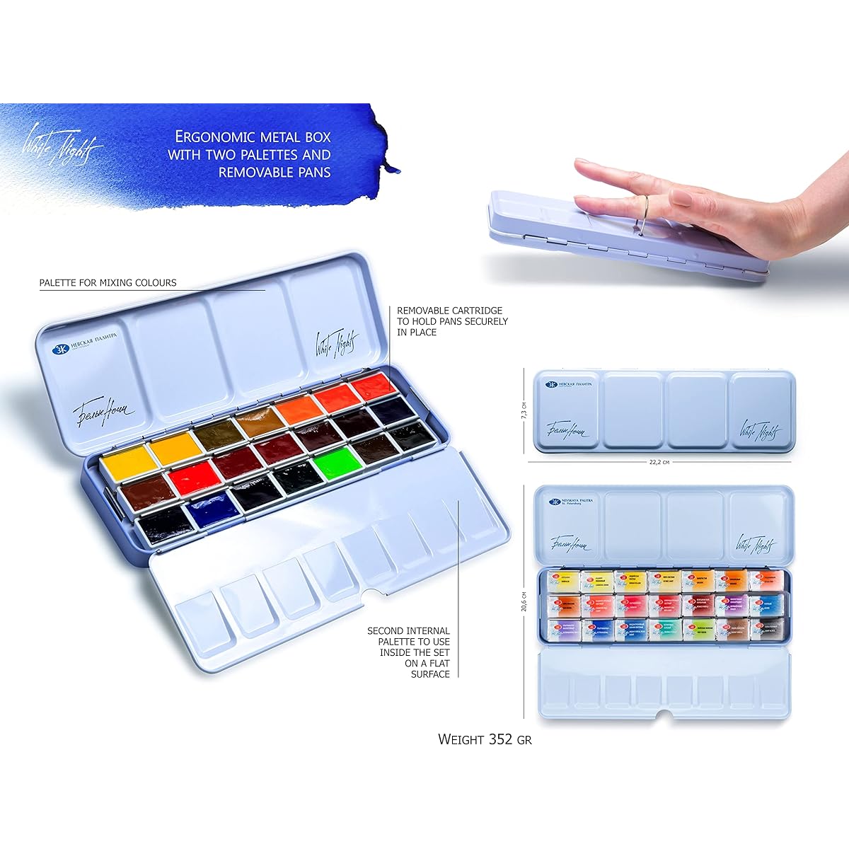 WHITE NIGHTS Watercolor Paint Set, 21 Full Pens, Metal Case, Ultra Fine Watercolor