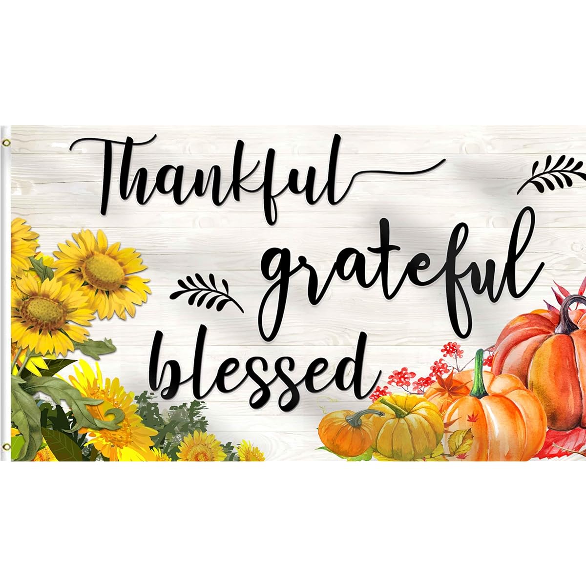 FLCHWY Thanksgiving Blessings Happy Thanksgiving Sunflower Harvest Autumn Pumpkin Fall Flag 3x5ft Happy Thanksgiving Fall Flags Seasonal Holiday Flags Polyester Outdoor Decor with Brass Grommets