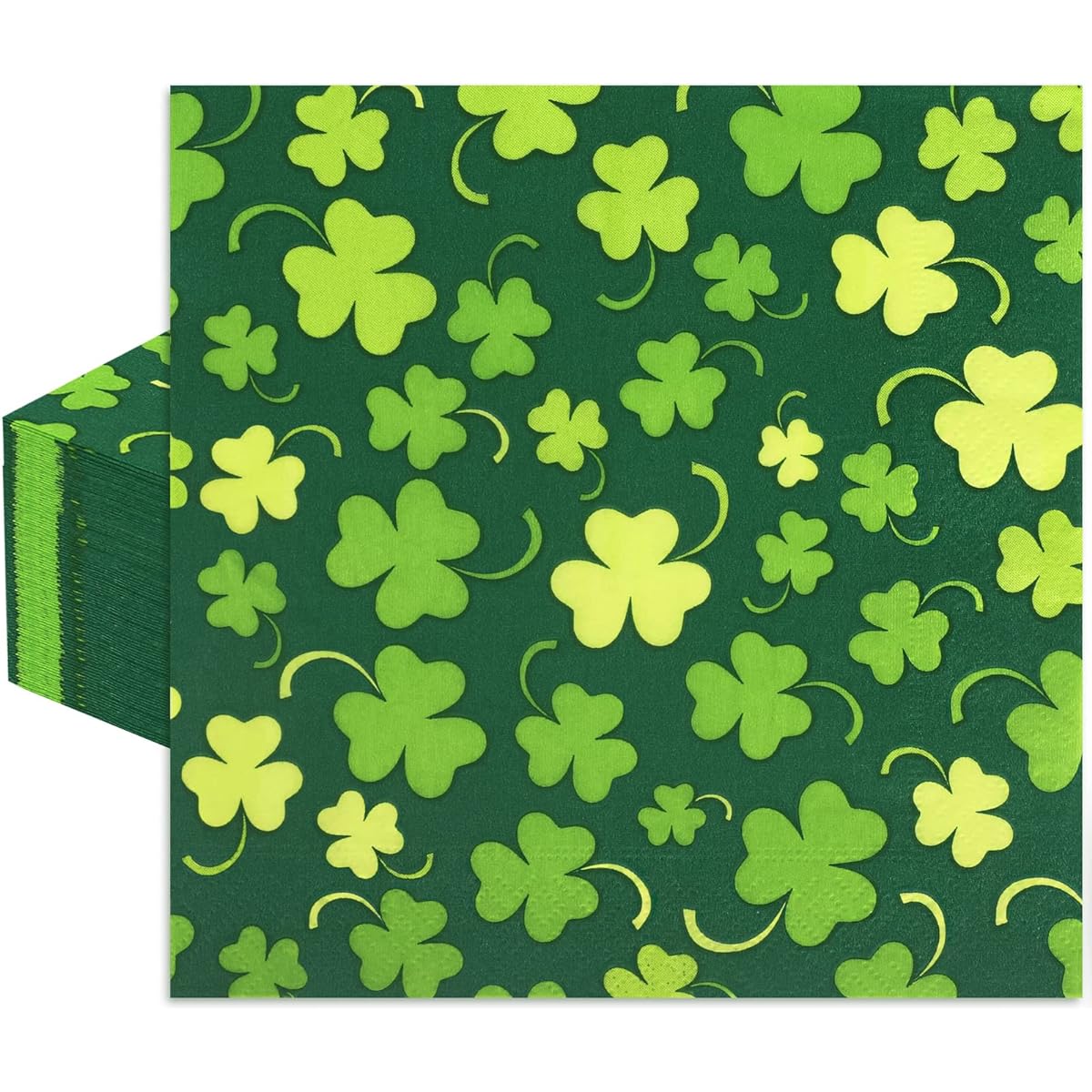 Whaline St. Patrick's Day Napkins - 80 Pack 6.5 x 6.5 Inch Green Shamrock Dinner Napkins, Lucky Clover Disposable Paper Napkins, Irish Holiday Table Decorations, Party Supplies