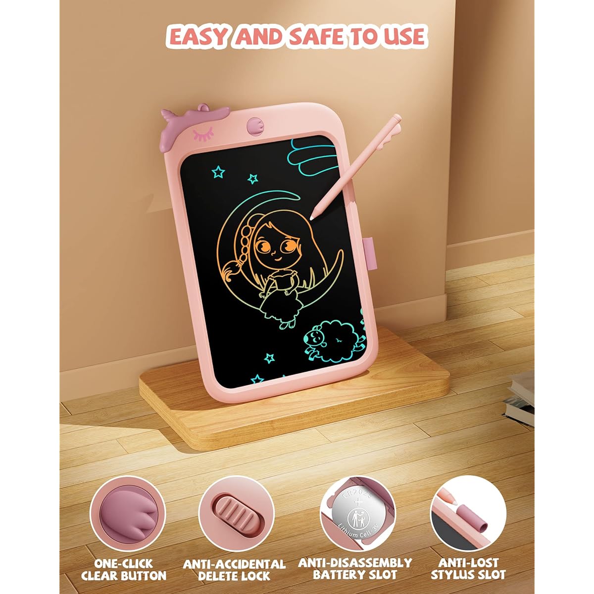 Kids LCD Writing Board 10 Inch Doodle Board Drawing Pad Tablet with Lock Erasable Portable Educational Learning Toy Gift for 3 4 5 6 Year Old Boys Girls (Pink)