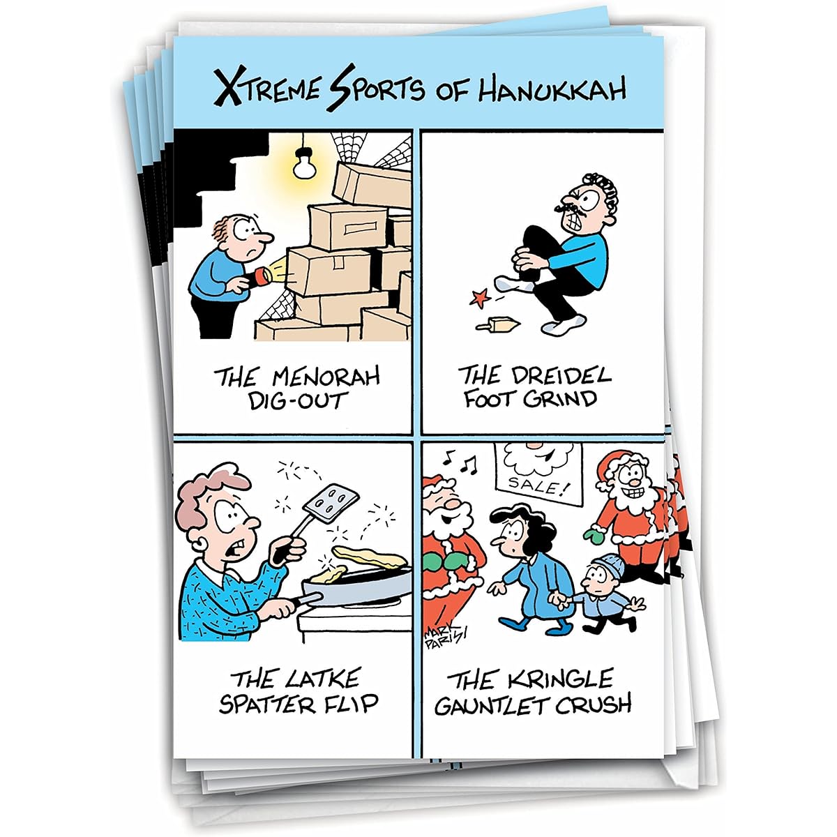 NobleWorks 12 Humorous Hanukkah Greeting Cards Box Set with 5" x 7" Envelopes (12 of Each Design) Holiday Xtreme Sports C7663HKG-B12x1