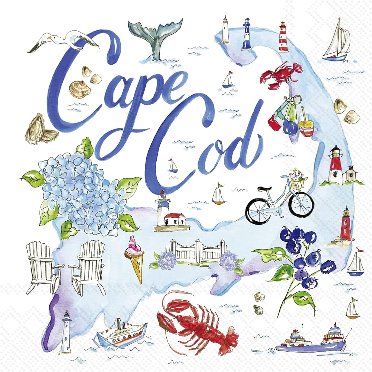 Boston International IHR Rosanne Beck State Collection Paper Napkins, 3-ply, Cocktail Size, 20-pc., Cape Cod
