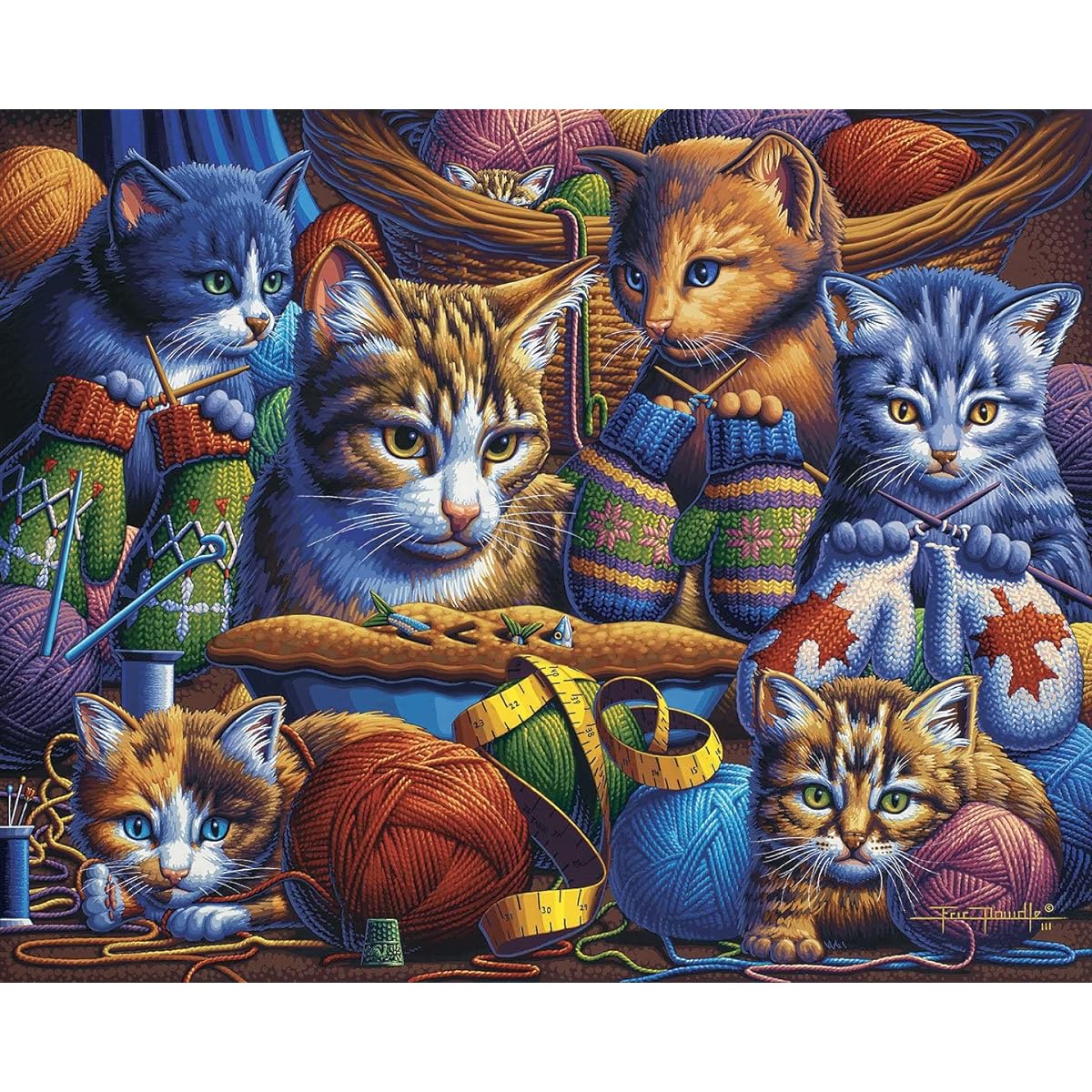 Dowdle Jigsaw Puzzle - Kittens Knittin' Mittens - 300 Pieces