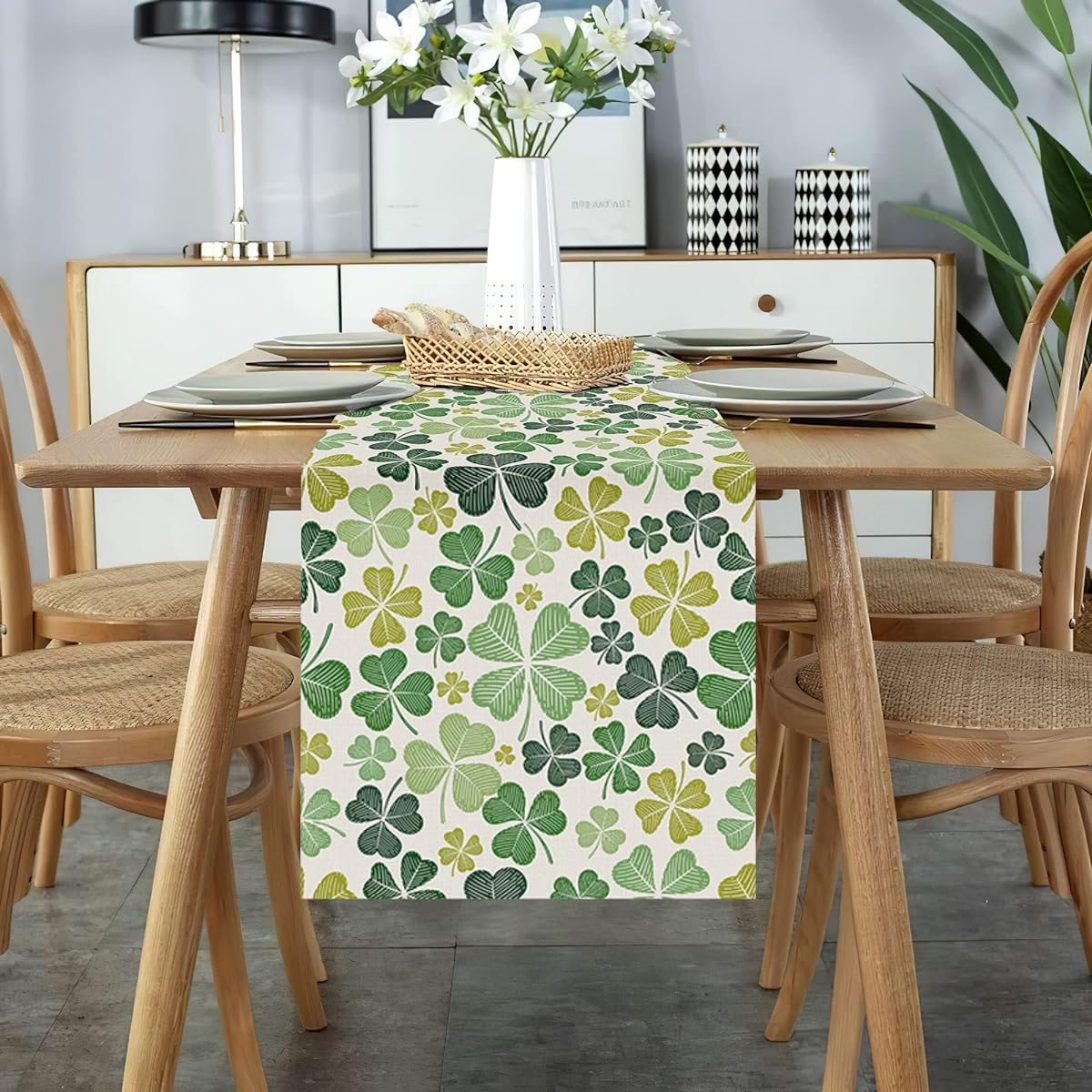 Celepaty Shamrock Four Leaf Clover St. Patrick's Day Table Runner 13 x 72 Inch Spring Summer Seasonal Holiday Kitchen Dining Table Decor Indoor Outdoor Home Party