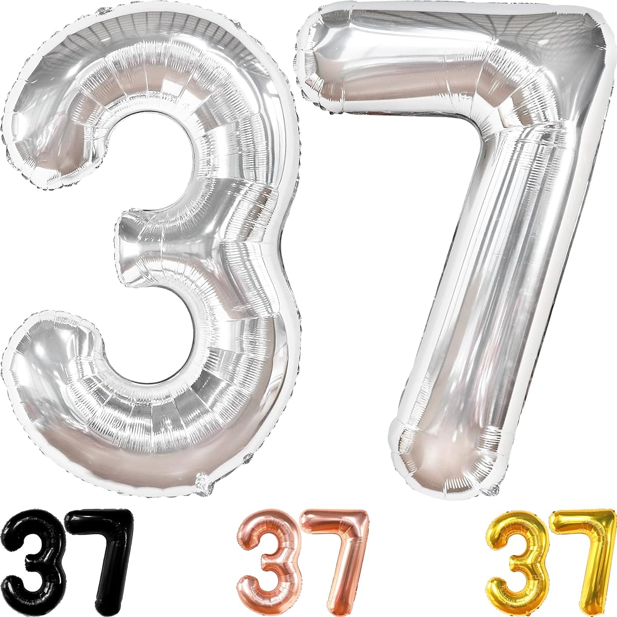 KatchOn Giant Silver 37 Balloons Number - 40 Inch Silver Birthday Balloons | 37th Birthday Decorations for Men | 37 Balloons Numbers 37th Birthday Decorations | 37th Birthday Decorations for Men