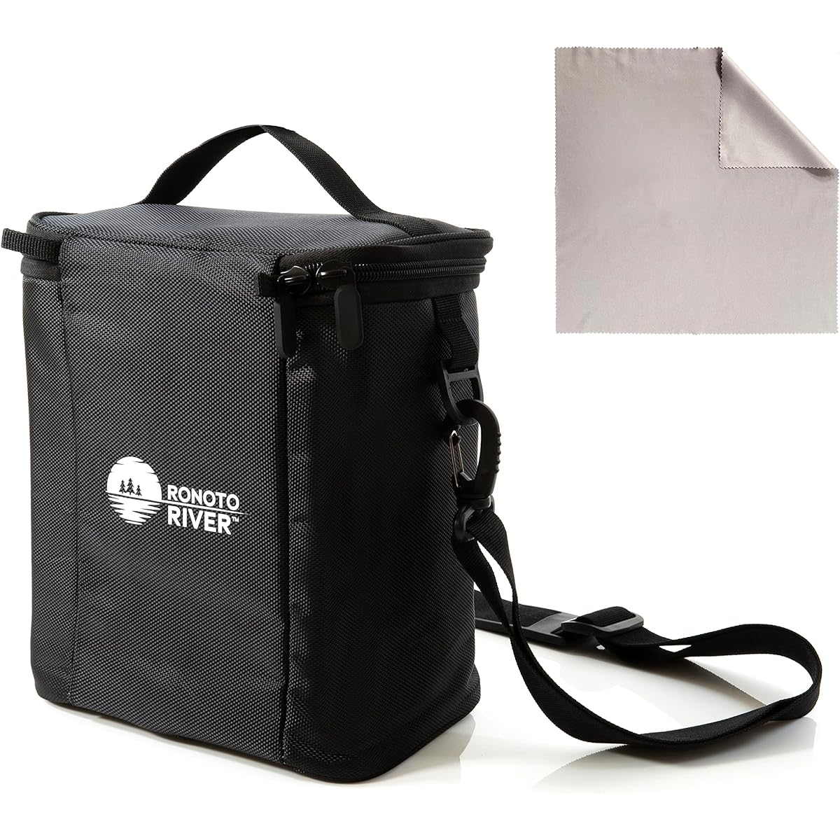 Ronoto River Small Black Trumpet Mute Accessory Bag - Padded Adjustable Shoulder Strap and Mesh Pocket - Includes Microfiber Cleaning Cloth, Black, Trumpet Mute Accessory Bag