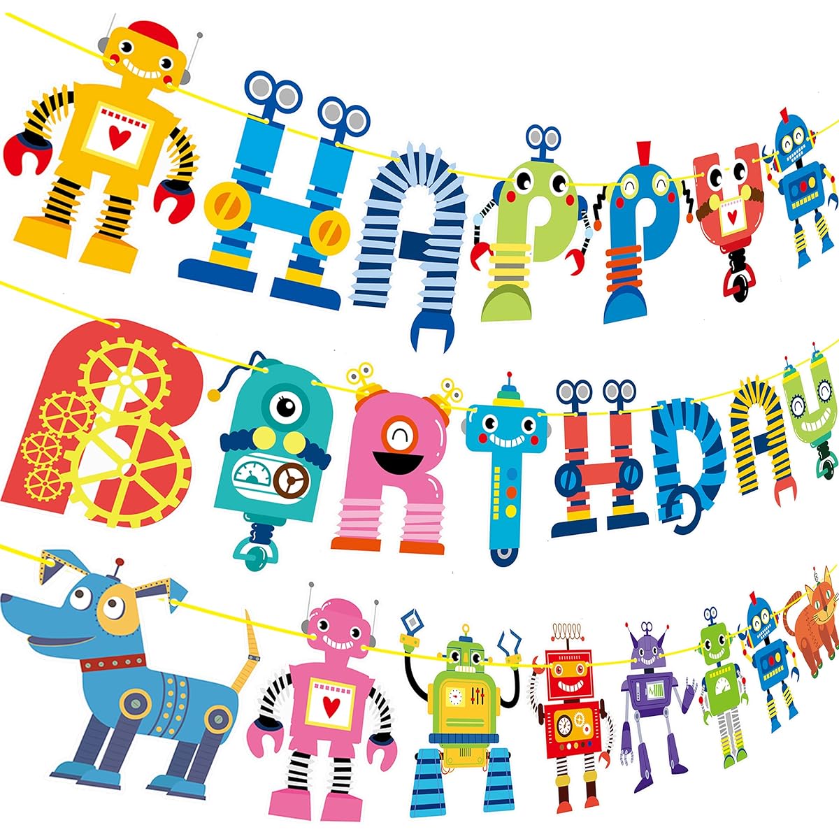 Robot Happy Birthday Banner Robot Birthday Party Decorations Cartoon Robot Hanging Decorations Birthday Boy Party Favors Robot Theme Party Supplies