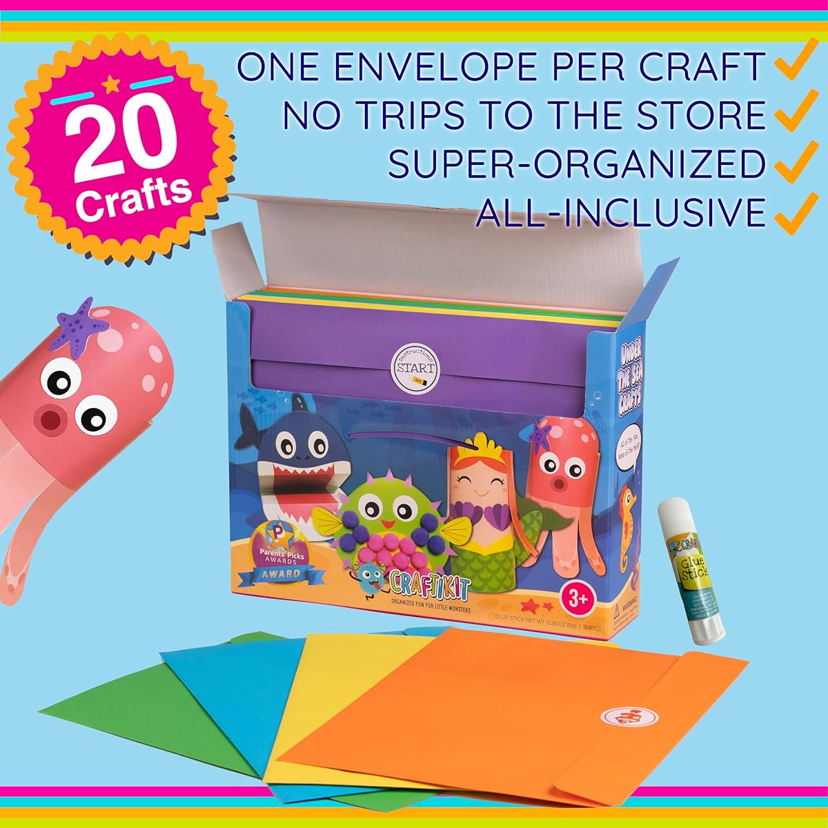Craftikit® 20 Award Winning Toddler Arts & Crafts for Kids Ages 4-8 All Inclusive Under the Sea Craft Kit Fun Toddler Craft Box for Girls and Boys Organized Preschool Art Supplies and Projects